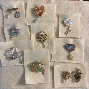 Lindeburg Pin Set (1978-1997). Set of 10 (2 missing stones). EEUC.